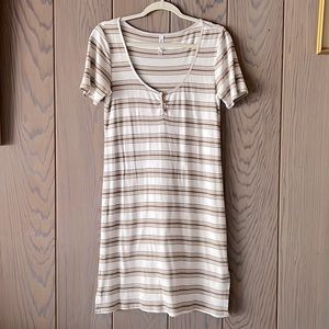 RVCA Striped TShirt Dress, Size L, Brown/Off White